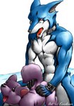 anthro blue_body blue_fur bodily_fluids bracelet brown_eyes collar fur jewelry male masturbation penile penile_masturbation plushie plushophilia sex_toy solo sweat tail tongue toying_self karabiner power_rangers doggie_kruger 2005 hi_res