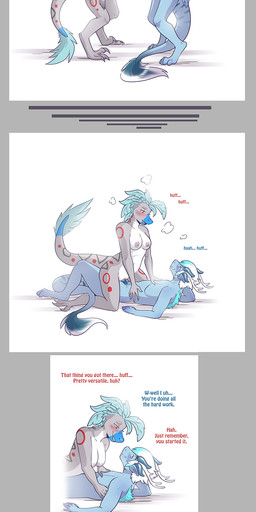 against_surface against_wall animal_genitalia anthro anthro_on_anthro antlers areola beverage_can biped black_markings blue_blush blue_body blue_fur blue_hair blue_markings blue_penis blush breasts breath countershade_scales countershade_torso countershading dialogue digitigrade duo erection eye_contact feather_hair feathers female fur genital_slit genitals grey_body hair horn kneeling looking_at_another lying male male/female markings navel nipples non-mammal_breasts non-mammal_navel non-mammal_nipples non-mammal_vulva nude on_back panting penetration penile penile_penetration penis penis_in_vagina potion pseudo_hair red_eyes red_markings scales sex simple_background sitting_on_another spilled_drink standing text transformation transformation_potion vaginal vaginal_penetration verbal_reaction_to_tf vulva white_background white_body white_countershading white_hair strawberrytfs mythology dinosaur dragon dromaeosaurid furred_scalie mythological_creature mythological_scalie prehistoric_species reptile saurischian scalie theropod 2020 artist_name colored comic english_text hi_res shaded