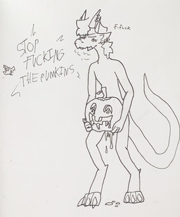 anthro asking asking_another asking_to_stop blush bodily_fluids breath command cum cum_drip cum_in_food cum_in_pumpkin cum_inside dialogue dripping duo ear_piercing ear_ring expression_avatar food fruit furgonomic_piercing furgonomics genital_fluids horn male masturbation nude offscreen_character penetrating_pumpkin piercing plant profanity pumpkin ring_piercing solo_focus stuttering tail talking_to_another text dragonlady_(artist) mythology alek_(lem75) dragon mythological_creature mythological_scalie scalie absurd_res english_text hi_res monochrome traditional_media_(artwork) unfinished