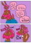 anthro big_breasts bimbofication breast_expansion breast_implants breasts dialogue expansion female huge_breasts intelligence_loss lipstick makeup text thick_thighs transformation scarfyace lagomorph leporid mammal rabbit absurd_res comic english_text hi_res