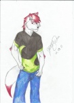 anthro black_nose clothing fur hair male red_eyes red_hair solo white_body white_fur darklycan canid canine canis mammal wolf hi_res