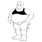 3_toes 4_fingers anthro bottomwear bra breasts broad_shoulders clothed clothing feet female fingers frown looking_down obese overweight pants partially_clothed sagging_breasts solo standing stocky thick_arms tight_bottomwear tight_clothing toes torn_clothing underwear wardrobe_malfunction whiteraff undertale undertale_(series) toriel boss_monster_(undertale) bovid caprine goat mammal 1:1 2021 black_and_white digital_media_(artwork) line_art monochrome