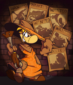 big_nose black_eyes blonde_hair bodypaint brick_wall brown_clothing brown_footwear brown_handwear brown_kerchief brown_mittens brown_neckerchief brown_shoes clothed clothed_humanoid clothed_male clothing cosplay face_paint floating_hands floating_head footwear furrowed_brow gun hair handwear holding_gun holding_object holding_ranged_weapon holding_weapon holidays kerchief light male male_humanoid mittens neckerchief neckwear not_furry orange_clothing orange_robe patch_(fabric) pose poster_(object) ranged_weapon robe shoes short_hair smile smiling_at_viewer solo text toothy_grin wall_(structure) wanted_poster weapon wide_brim_hat raygirl halloween rayman_(series) ubisoft rayman hoodlum_(rayman) humanoid raypeople_(rayman) 2025 colored digital_drawing_(artwork) digital_media_(artwork) english_description english_text full-length_portrait hi_res lighting portrait shaded