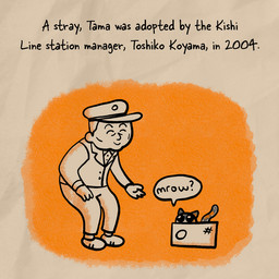 ambiguous_gender box calico_pattern clothing container duo feral hat headgear headwear male speech_bubble text uniform caroline_quach exploding_kittens wakayama_electric_railway_co_ltd honorary_eternal_stationmaster_tama calico_cat deity domestic_cat felid feline felis human mammal 1:1 english_text low_res female_(lore)