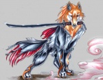 bankai chain feral holding_object male melee_weapon object_in_mouth solo sword sword_in_mouth tail weapon unknown_artist bleach_(series) ichigo_kurosaki canid canine canis mammal wolf