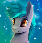 amber_eyes blue_hair feral fur grey_body grey_fur hair male smile solo teeth rodrigues404 hasbro my_little_pony fan_character equid mammal