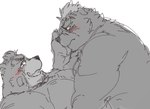 anthro blush bodily_fluids cupping_cheek duo male male/male mohawk obese overweight overweight_male pecs tears exe_exem lifewonders tokyo_afterschool_summoners ashigara_(tas) barguest_(tas) bear mammal digital_drawing_(artwork) digital_media_(artwork)