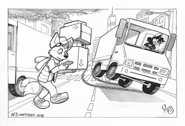 anthro cellphone clothed clothing distracted driving_truck duo electronics footwear holding_object holding_phone inside_truck logo male outside phone scarf shoes smartphone topwear vest walking young young_anthro young_male pandapaco canid canine mammal 2018 artist_logo dated monochrome signature