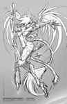 5_fingers anthro breasts clothed clothing female fingers fur hair holding_melee_weapon holding_object holding_sword holding_weapon melee_weapon smile solo sword text weapon jesonite felid feline mammal 2021 digital_media_(artwork) english_text hi_res monochrome