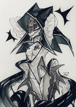 anthro female hands_behind_head horn_hat nipple_tape nun nun_outfit pasties sharp_teeth shell solo spiked_shell spikes spikes_(anatomy) tape teeth tentacles tlen_borowski darya_(tlen) lizard reptile scalie absurd_res hi_res painting_(artwork) traditional_media_(artwork) traditional_painting_(artwork) traditional_watercolor_(artwork) watercolor_(artwork)