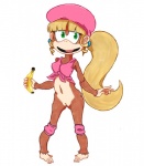 alternative_fashion anthro banana big_ponytail blonde_hair blue_ear_ring bottomless bottomless_anthro bottomless_female clothed clothing countershade_torso countershading drill_curls ear_piercing ear_ring feet female food fruit ganguro_(fashion) genitals green_eyes gyaru hair hat headgear headwear holding_banana holding_food holding_fruit holding_object j-fashion knee_pads navel piercing pink_clothing pink_hat pink_headwear pink_knee_pads pink_shirt pink_topwear plant ponytail prehensile_feet pussy ring_piercing shirt simple_background smile solo standing toes topwear white_background wide_stance y2k_(fashion) unknown_artist donkey_kong_(series) nintendo dixie_kong haplorhine mammal monkey primate