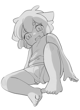 5_fingers 5_toes anthro barefoot blush bottomwear clothing feet fingers looking_at_viewer male sad shirt shorts shota simple_background solo toes topwear white_background worried young young_anthro young_male yatyo_n the_legend_of_luo_xiaohei luo_xiaohei humanoid greyscale hi_res monochrome