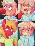 big_macintosh_(mlp) blush bodily_fluids butterscotch_(hoodie) clothed clothing comic cum cum_in_mouth cum_inside cum_on_clothing dialogue duo ejaculation english_text equid erection friendship_is_magic genital_fluids genitals girly hair hasbro hoodie hoodie_(artist) male male/male mammal my_little_pony oral oral_penetration orgasm penetration penis sweater text topwear unwanted_cum_inside unwanted_cum_on_body unwanted_ejaculation