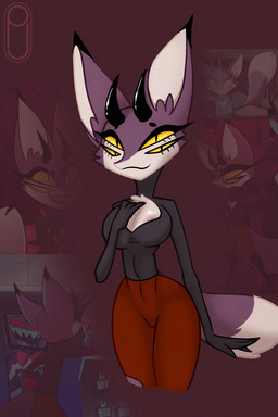 4_eyes anthro big_breasts big_butt big_ears breasts butt clothing female fluffy fluffy_tail horn long_ears looking_at_viewer multi_eye solo tail teasing teasing_viewer text yellow_eyes pickle_juice hazbin_hotel hellaverse background_character canid canine demon fennec_fox fox mammal sinner_demon true_fox 2:3 english_text hi_res