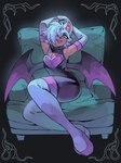 anthro bodysuit chest_window clothed clothing crossgender eyeshadow femboy ftm_crossgender fur furniture hair hair_over_eye makeup male pecs sitting skimpy skinsuit skintight_suit sofa solo tight_clothing white_body white_fur wings lxix_st sega sonic_the_hedgehog_(series) rogue_the_bat_(nikkikaji) rouge_the_bat bat mammal absurd_res hi_res