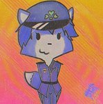 anthro blue_body clothing clover_(plant) female plant police police_uniform solo uniform young young_anthro young_female v-tal zak898 krysi canid canine fox mammal 2023 artist_collaboration low_res