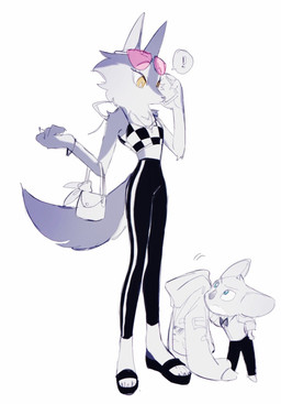 anthro black_flip_flops clothing dipstick_tail duo eye_contact eyewear eyewear_on_head female feral flip_flops footwear fur glasses glasses_on_head grey_body grey_fur grumpy looking_at_another male markings pointy_ears prick_ears sandals shoes tail tail_markings white_body white_fur masayo illumination_entertainment sing_(movie) buster_moon porsha_crystal arctic_wolf canid canine canis koala mammal marsupial vombatiform wolf 2022 hi_res