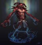 bottomwear clothed clothing ear_piercing feet fingers gauged_ear hair horn loincloth occult_symbol pentagram piercing red_body red_hair solo spade_tail standing symbol tail teeth toes topless arvalis demon humanoid 2014 absurd_res digital_media_(artwork) hi_res