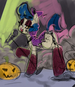 anus_outline black_clothing black_eyebrows black_panties black_underwear blue_hair blue_mane blue_tail camel_toe cape clothed clothed_female clothed_feral clothing cutie_mark dock_(anatomy) electronics eyebrow_through_hair eyebrows eyelashes eyeshadow female female_feral feral fog fog_machine food fruit fur hair half-closed_eyes hat headgear headwear holidays jack-o'-lantern latex latex_clothing latex_panties latex_underwear legwear lipstick looking_aside makeup mane microphone microphone_stand narrowed_eyes on_stage open_mouth panties pink_tongue plant pumpkin pupils purple_cape purple_clothing purple_hat purple_headwear red_clothing red_eyeshadow red_legwear red_lipstick red_thigh_highs singing solo tail tan_body tan_fur thigh_highs tongue translucent translucent_hair underwear witch_hat yellow_eyes soulcentinel friendship_is_magic halloween hasbro my_little_pony sapphire_shores_(mlp) earth_pony equid equine horse mammal pony 2025