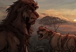 angry beard brown_body chest_tuft cloud detailed_background dialogue duo eyebrows facial_hair female feral fur grass grey_eyes grey_nose hair looking_at_another looking_down male mane neck_tuft open_mouth outside plant scar shoulder_scar sky standing sun tail teeth tongue tree tuft yellow_sclera kombat300 disney the_lion_king fan_character felid lion mammal pantherine digital_media_(artwork) hi_res portrait
