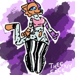 anthro blue_eyes clothing female fur latex latex_clothing latex_legwear latex_stockings legwear orange_body orange_fur purple_body purple_fur solo standing stockings white_body theenyface cally_(theenyface) calico_cat domestic_cat felid feline felis mammal 1:1