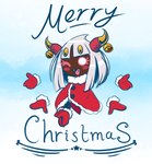 2_horns cheek_spots clothed clothing eyelashes fangs female floating_hands gem gloves grey_hair hair handwear happy holidays horn one_eye_closed open_mouth open_smile simple_background smile solo teeth text tongue white_eyes yellow_gem sol-lar-bink christmas kirby_(series) nintendo queen_sectonia arachnid arthropod floralian spider 2024 digital_media_(artwork) english_text