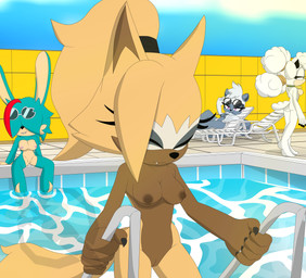 anthro breasts butt casual_nudity female genitals group nipples nude partially_submerged public public_nudity public_pool swimming_pool vulva water the_carrot_farm idw_publishing sega sonic_the_hedgehog_(comics) sonic_the_hedgehog_(idw) sonic_the_hedgehog_(series) fan_character lanolin_the_sheep_(sonic) tangle_the_lemur whisper_the_wolf bovid canid canine canis caprine lagomorph lemur leporid mammal primate rabbit sheep strepsirrhine wolf absurd_res hi_res