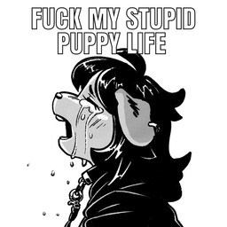 ahoge ambiguous_gender anthro bodily_fluids clothing collar crying ear_piercing hair hoodie leash leashed_collar open_mouth piercing profanity side_view solo tears text topwear salamanding joan_(salamanding) canid canine canis domestic_dog mammal 1:1 bust_portrait digital_drawing_(artwork) digital_media_(artwork) english_description english_text greyscale hi_res impact_(font) meme monochrome portrait female_(lore)