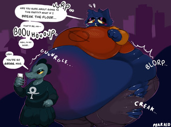 anthro belly belly_expansion belly_inflation big_belly big_breasts big_butt biped blueberry_inflation body_inflation bottomwear breast_expansion breasts burping butt butt_expansion cellphone clothed clothing denim denim_bottomwear denim_clothing dialogue duo electronics expansion eyeshadow female gassy huge_belly huge_breasts huge_butt hyper hyper_belly hyper_breasts hyper_butt hyper_inflation inflation jeans makeup morbidly_obese morbidly_obese_anthro morbidly_obese_female obese obese_anthro obese_female onomatopoeia overweight overweight_anthro overweight_female pants phone shirt skirt sound_effects speech_bubble tearing_clothing text topwear torn_clothing weight_gain pearkidart night_in_the_woods bea_santello mae_borowski crocodile crocodilian domestic_cat felid feline felis mammal reptile scalie 2024 digital_drawing_(artwork) digital_media_(artwork) english_text hi_res shaded signature