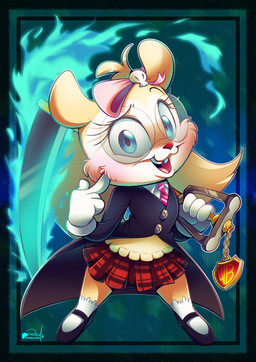 4_fingers anthro blue_eyes bottomwear button_(fastener) clothing eyewear female fingers footwear glasses gloves handwear holding_melee_weapon holding_object holding_polearm holding_scythe holding_weapon keyblade looking_at_viewer melee_weapon necktie polearm round_glasses scythe shoes simple_background skirt smile solo standing weapon white_clothing white_gloves white_handwear vaporotem kingdom_hearts square_enix warner_brothers mammal rodent sciurid tree_squirrel 2025 digital_media_(artwork) hi_res