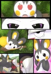 ambiguous_gender apple comic conditional_dnp emolga excadrill food fruit generation_5_pokemon heart_symbol insomniacovrlrd mammal membrane_(anatomy) nintendo patagium plant pokemon pokemon_(species) purple_eyes rodent sciurid stare tree