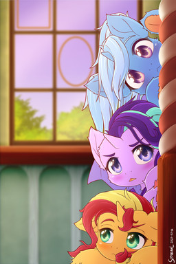 blush eyebrows female feral fur group horn inside looking_at_viewer sunset young young_feral symbianl equestria_girls friendship_is_magic hasbro my_little_pony mythology starlight_glimmer_(mlp) sunset_shimmer_(eg) trixie_(mlp) equid equine mammal mythological_creature mythological_equine unicorn 2020 2:3 absurd_res digital_media_(artwork) hi_res
