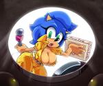 anthro big_breasts breasts cleavage clothed clothing cosplay crossgender female leaning mtf_crossgender solo missphase sega sonic_the_hedgehog_(series) teenage_mutant_ninja_turtles april_o'neil sonic_the_hedgehog eulipotyphlan hedgehog mammal