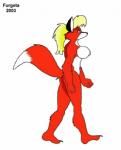 anthro black_nose blonde_hair bouncing_breasts breasts dipstick_tail female fur hair markings nude red_body red_fur simple_background solo tail tail_markings walk_cycle walking white_background furgeta canid canine fox mammal 2003 2d_animation animated loop low_res short_playtime