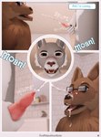 3d_(artwork) ambiguous_gender anatomically_correct anatomically_correct_genitalia animal_genitalia animal_penis anthro aroused balls bathroom blush bodily_fluids canid canine canis close-up comic cum cum_drip cum_in_mouth cum_inside cum_marking cum_on_body cum_on_eyewear cum_on_face cum_on_glasses cum_on_tongue cum_string cumshot dialogue digital_media_(artwork) dripping duo ejaculation english_text erection eyewear felid feline_genitalia feline_penis genital_close_up genital_fluids genitals glasses hi_res holding_penis jackal kneeling male male/male mammal mynka nude on_another open_mouth orgasm pantherine penis sheath speech_bubble text tongue