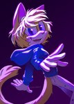 5_fingers anthro blue_eyes clothed clothing fingers hair looking_at_viewer male open_mouth purple_background simple_background teeth tongue hauringu felid feline mammal 2022 digital_media_(artwork) hi_res