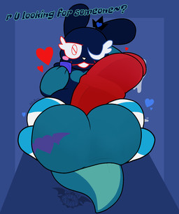 :3 animal_genitalia animal_penis anthro balls big_balls blush bodily_fluids clothing cock_vore condom crown dark_body equine_genitalia equine_penis floating_crown genital_fluids genitals gynomorph gynomorph_pred headgear heart_symbol huge_balls hyper hyper_balls hyper_genitalia intersex intersex_pred leaking_precum legwear looking_at_viewer lying on_back one_eye_closed penile penis precum presenting presenting_balls presenting_penis sexual_barrier_device smile solo tail talking_to_viewer thick_thighs thigh_highs vore vore_tattoo white_nose wink winking_at_viewer apollysabyss rain_world videocult inv_(rain_world) slugcat 5:6 hi_res nonbinary_(lore) trans_(lore) trans_woman_(lore)