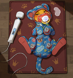 blush blush_lines clothing diaper feral floor footprint fur high-angle_view hitachi_magic_wand lying male on_back onesie orange_body orange_fur pacifier pacifier_clip pawprint sex_toy solo vibrator wand_vibrator wood wood_floor young skidoo disney hitachi paw_patrol the_lion_king simba_(the_lion_king) felid lion mammal pantherine hi_res