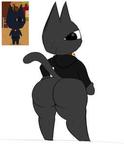 ambiguous_gender anthro big_butt black_body bottomless butt casual_exposure clothed clothing collar femboy hoodie hoodie_only huge_butt rear_view solo tail thick_thighs topwear topwear_only wide_hips kirathelost webfishing cyclops domestic_cat felid feline felis mammal 2025 4:5 absurd_res digital_media_(artwork) hi_res sketch