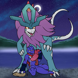 animal_genitalia animal_penis anthro anthro_on_feral bestiality blue_body bodily_fluids canine_genitalia canine_penis claws duo erection feral fur genital_fluids genital_slit genitals hair holding_penis interspecies knot knotted_penis lake licking male male/male male_on_feral multi_tail night open_mouth oral penile penis penis_lick purple_hair red_eyes sex tail tongue white_body ferzdracroc nintendo pokemon pokemon_mystery_dungeon spike_chunsoft ancient_pokemon generation_2_pokemon generation_9_pokemon paradox_pokemon pokemon_(species) reptile scalie totodile walking_wake 1:1 digital_media_(artwork) hi_res