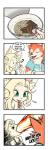 anthro clothing dialogue female fire food hair humor male simple_background spicy text kittellox_(artist) blake_(saltedcaramelfox) blanche_(kittellox) canid canine canis domestic_dog fox husky mammal nordic_sled_dog spitz comic english_text hi_res