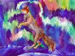 ambiguous_gender aurora_(phenomenon) feral fur jumping mountain multicolored_body multicolored_fur night orange_body orange_fur outside solo two_tone_body two_tone_fur white_body white_fur fuzzymaro canid canine fox mammal hi_res painting_(artwork) traditional_media_(artwork) watercolor_(artwork)