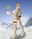 accessory anthro cake dessert digitigrade featureless_crotch female food garter looking_at_viewer nude solo standing rahir felid feline lynx mammal 5:6 hi_res