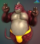 anthro belly big_belly big_bulge bulge clothing gesture gradient_background hand_gesture horn looking_at_viewer male musclegut muscular nipples pale_scales pecs red_body red_eyes red_scales scales simple_background smile smiling_at_viewer solo tail teeth_showing underwear v_sign wide_hips wings yellow_clothing yellow_eyes yellow_underwear albalbalb european_mythology giana_sisters mythology gurglewocky_(giana_sisters) dragon mythological_creature mythological_scalie scalie western_dragon 2025 3d_(artwork) digital_media_(artwork) hi_res watermark