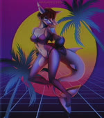 5_fingers anthro bikini bra breasts cleavage clothed clothing clothing_lift detailed_background drinking eyewear female fingers fully_clothed fur glasses hair lingerie long_tail looking_at_viewer multicolored_body multicolored_fur multicolored_hair palm_tree panties plant shirt shirt_lift solo swimwear synthwave tail topwear tree two-piece_swimsuit underwear amarihel jordan_(synthwave_shark) fish marine shark animated digital_media_(artwork) hi_res high_framerate no_sound short_playtime webm