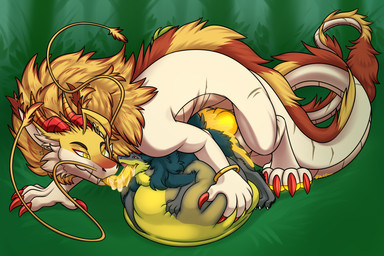 abdominal_bulge anal anal_penetration anthro anthro_on_feral anthro_penetrated balls bestiality big_balls big_penis bloated bodily_fluids bracelet bulge claws colored_cum cum cum_inflation cum_inside duo ear_piercing ear_ring ejaculation excessive_cum excessive_genital_fluids eye_contact fangs feral feral_penetrating feral_penetrating_anthro forest forest_background fur genital_fluids genitals glowing glowing_cum glowing_eyes horn huge_balls huge_penis hyper hyper_balls hyper_cum hyper_genitalia hyper_penis inflation jewelry leaking_cum long_tail long_tongue looking_at_another lying male male/male nature nature_background on_front pawpads paws penetration penis piercing plant ring_piercing saliva saliva_on_tongue sex size_difference smaller_penetrated tail teeth tongue tongue_in_mouth tongue_in_throat tree unusual_bodily_fluids unusual_cum unusual_genital_fluids whiskers yellow_cum may825 mythology brom_(sahurus) ren_(fir3dragon0113) dragon eastern_dragon mythological_creature mythological_scalie scalie sergal 3:2 absurd_res hi_res