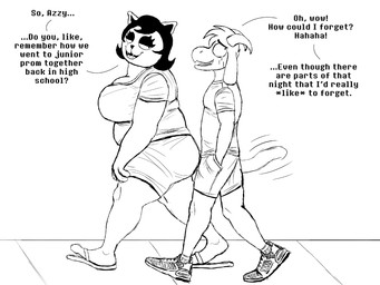 anthro big_breasts bottomwear breasts clothing dialogue duo fangs female flip_flops footwear hand_in_pocket horn male overweight overweight_anthro overweight_female pockets sandals shoes shorts sneakers teeth text walking komododad deltarune undertale undertale_(series) asriel_dreemurr catty_cattenheimer boss_monster_(undertale) bovid caprine domestic_cat felid feline felis goat mammal 2025 4:3 black_and_white comic digital_media_(artwork) english_text hi_res monochrome