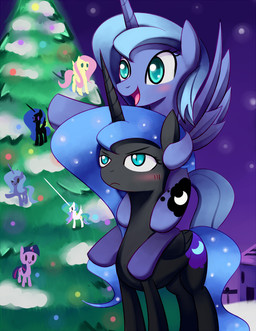 annoyed blue_eyes blush clone cutie_mark feathered_wings feathers female feral fur group hair holidays horn multicolored_hair night ornament outside plant purple_body purple_fur purple_hair tail tree two_tone_hair wings wood negativefox christmas friendship_is_magic hasbro my_little_pony mythology fluttershy_(mlp) nightmare_moon_(mlp) princess_celestia_(mlp) princess_luna_(mlp) twilight_sparkle_(mlp) equid equine mammal mythological_creature mythological_equine unicorn winged_unicorn 2011 sibling_(lore) twins_(lore)