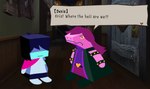 anthro clothed clothing dialogue_box duo female humor male parody screencap screencap_background text saimotaa deltarune gregory_horror_show kris_where_are_we undertale_(series) kris_(deltarune) susie_(deltarune) dinosaur human mammal prehistoric_species reptile scalie 2021 english_text meme