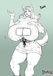 big_breasts breasts cleavage_cutout clothing cutout female huge_breasts hyper muscular punda sweater text thick_thighs tight_clothing topwear lazydez absurd_res hi_res sketch url